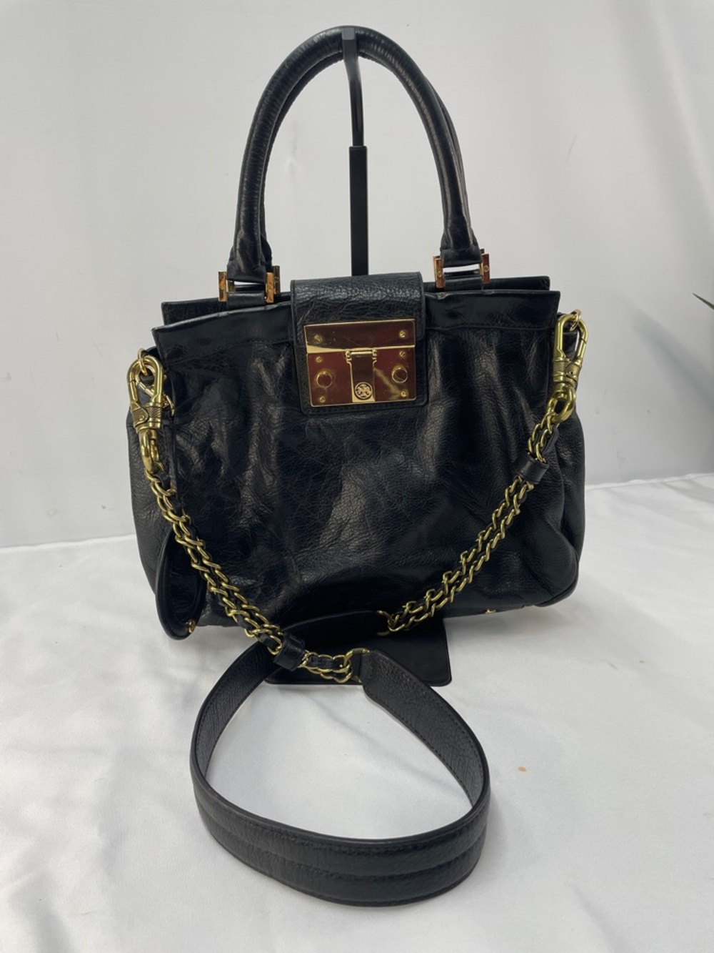 TORY BURCH BLACK LEATHER SATCHEL BAG FTL-04-185
